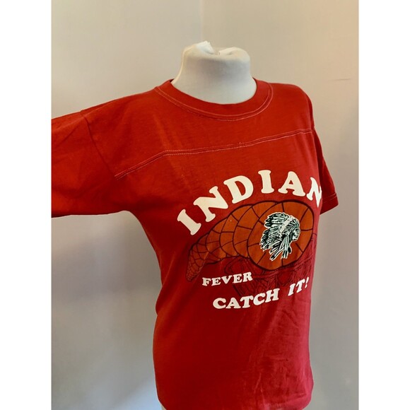 VTG 70s 80s Raglan Cotton Short Sleeve Tee Indian Fever Catch It Basketball Indy - Picture 8 of 11